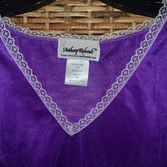 NWT VTG Anthony Richards Purple Nightgown Nightshirt Nylon W/ Lace Trim 1X - Picture 3 of 7
